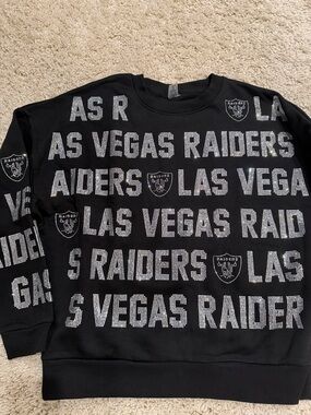 Raiders Oversized roomy rhinestone black sweatshirt pullover s m l
